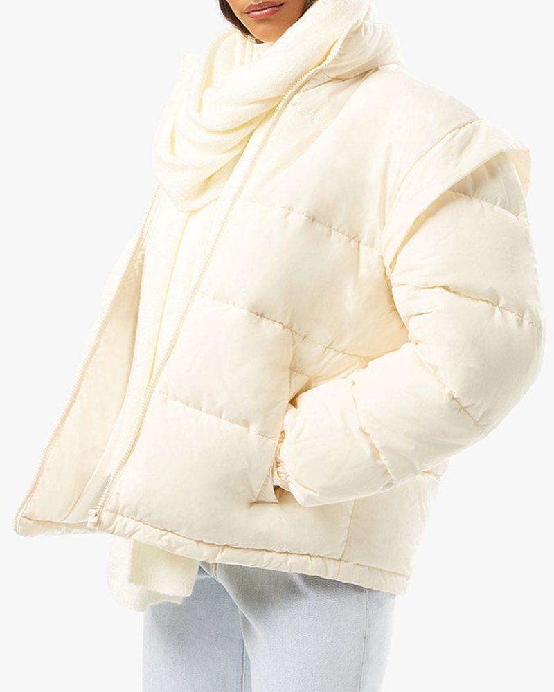 Snap Off Sleeve Puffer Jacket Ivory WWT48 3 0784