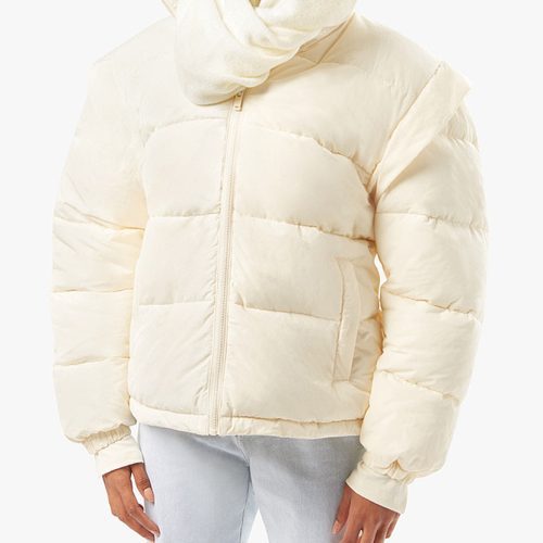 Snap Off Sleeve Puffer Jacket Ivory WWT48 3 0798