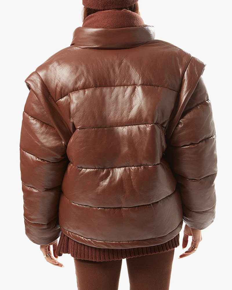 Snap Off Sleeve Puffer Jacket Matte Pu Cacao WWT48 1 0708