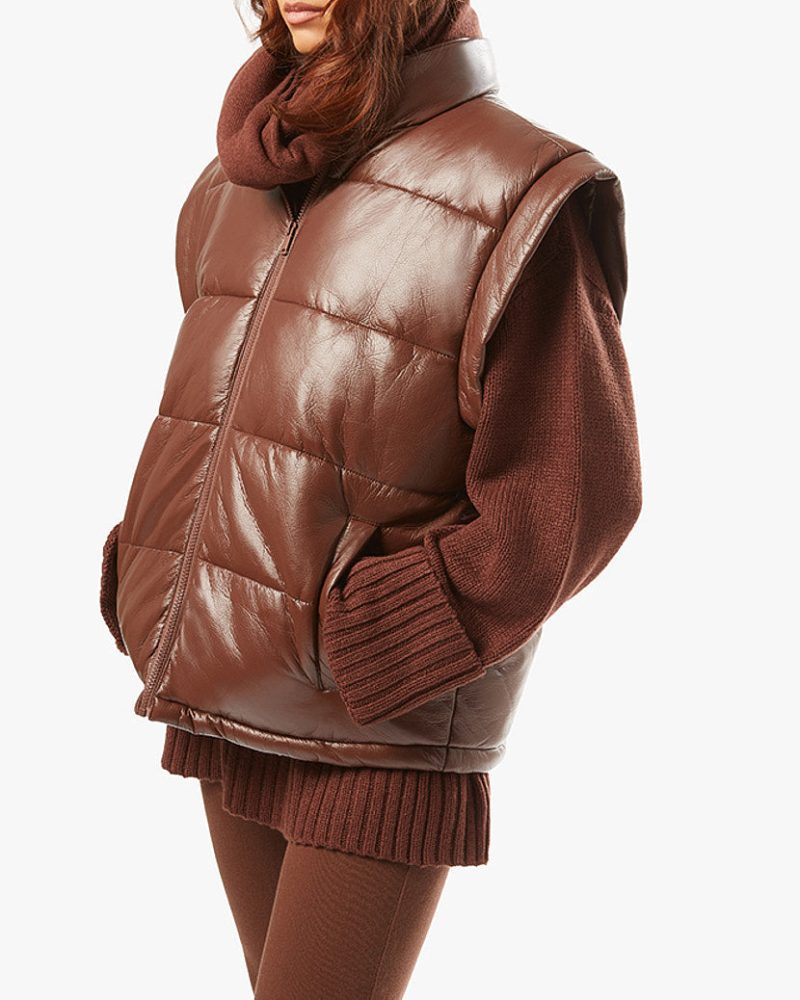 Snap Off Sleeve Puffer Jacket Matte Pu Cacao WWT48 1 0727 88454e28 366c 465f 93d1 6cc8fb09cc65