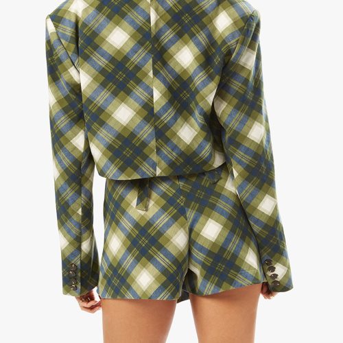 WWW Fall 22 RTW Ecommerce Shoot Tie Back Wrap Top Faux Wrap Mini Skirt Vintage Plaid Blazer WWT17 24855